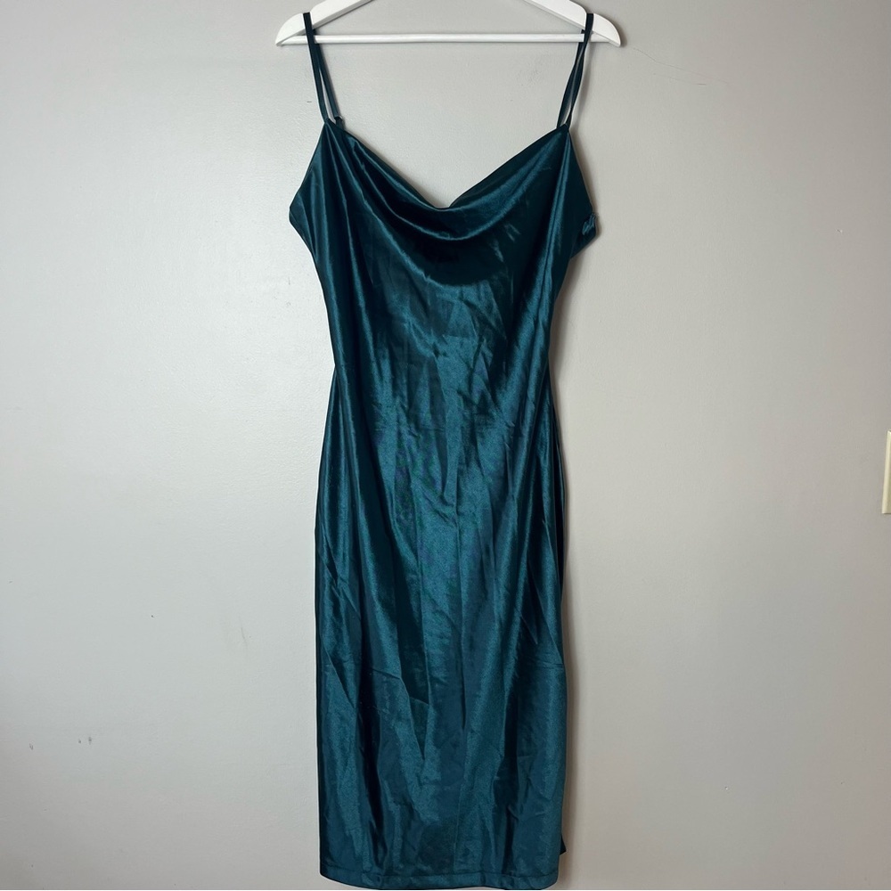 xxxiticat‎ Spaghetti Strap Side Slit Dark Teal Cocktail Dress Large